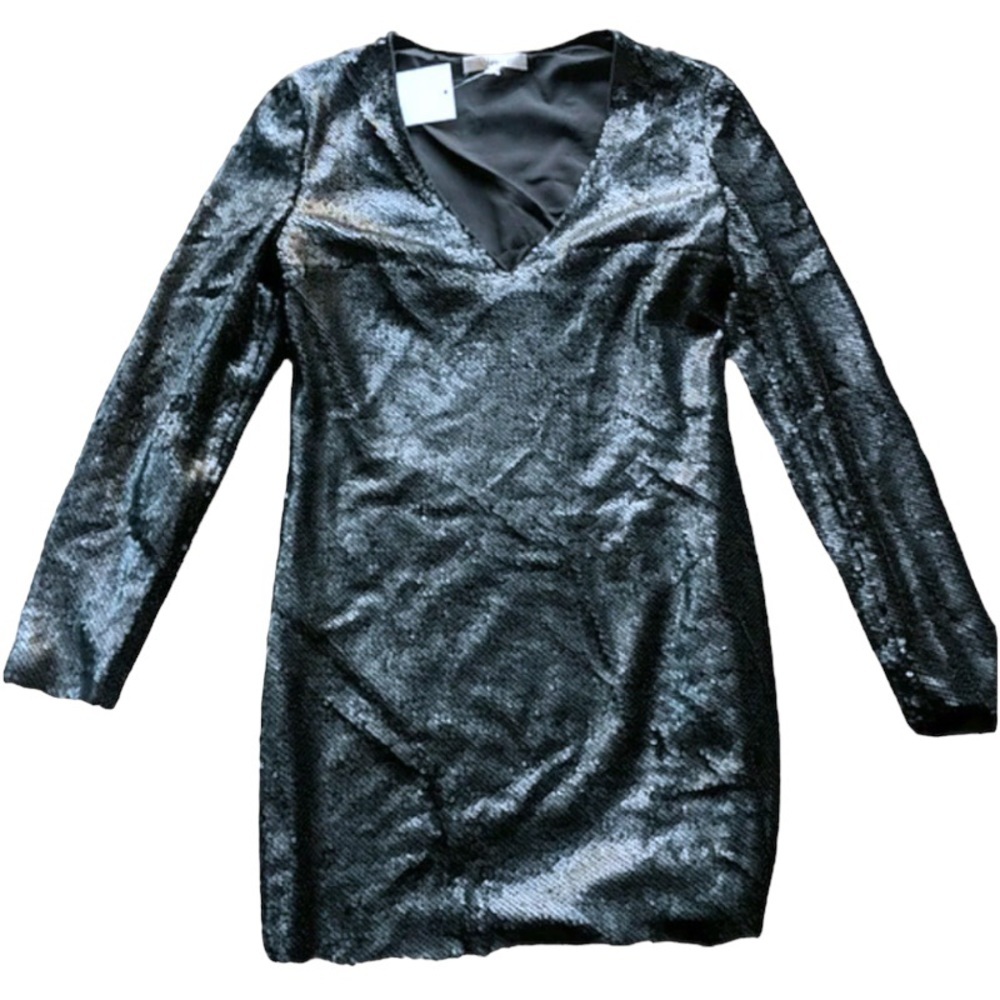 $148 Wayf Matte Black Sequin Dress XSMALL VNeck Minimalist Cocktail Subtle Bling - Picture 8 of 15